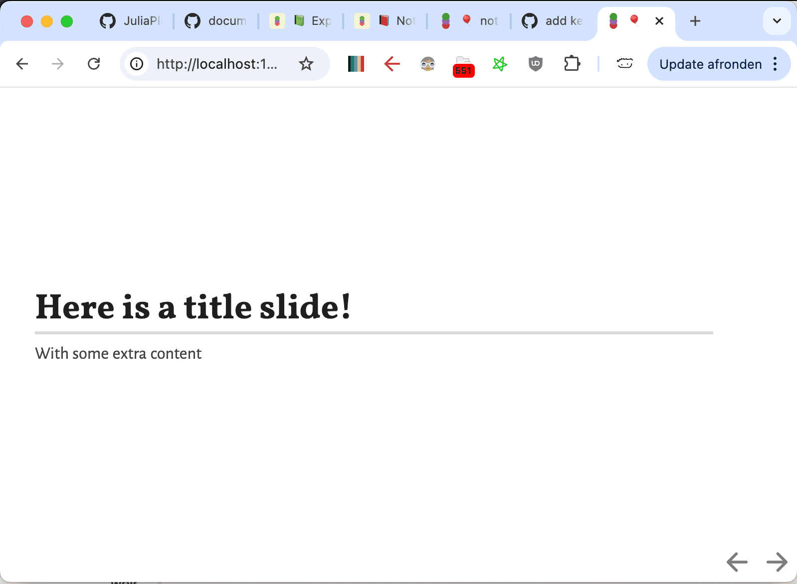 Screenshot of the first slide with centered content